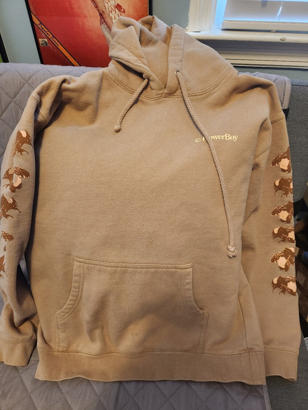 GOLF SAVE THE BEES TYLER THE CREATOR FLOWERBOY TAN FLEECE HOODIE SWEATSHIRT M